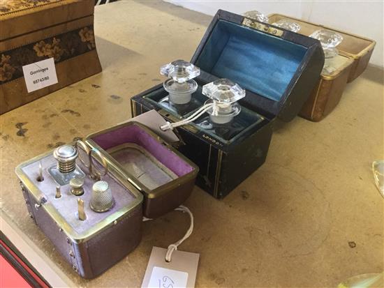2 morocco leather scent bottle cases & similar necessaire